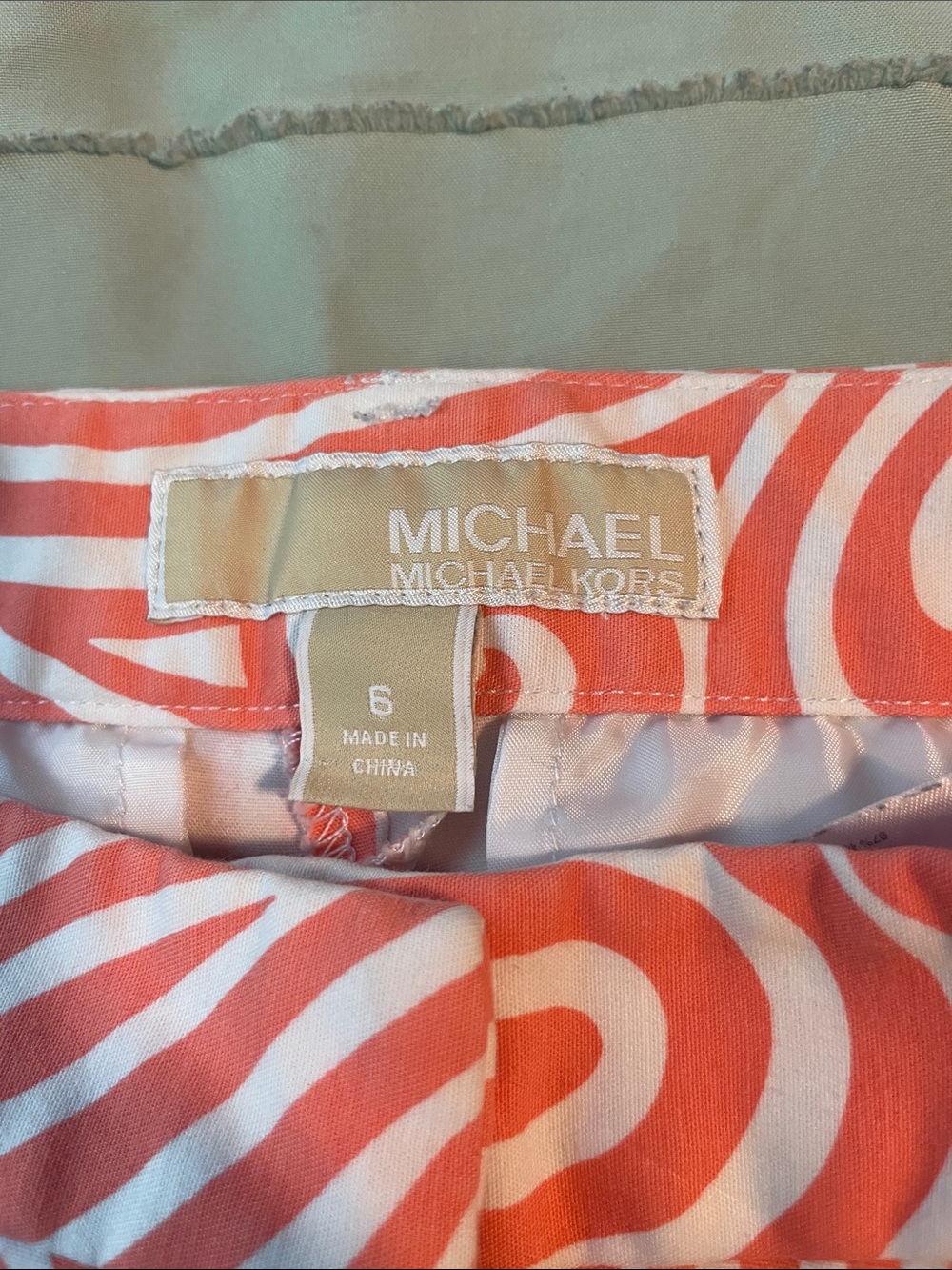 Michael Kors Coral and White Swirl Print Bermuda Shorts - Picture 2 of 5